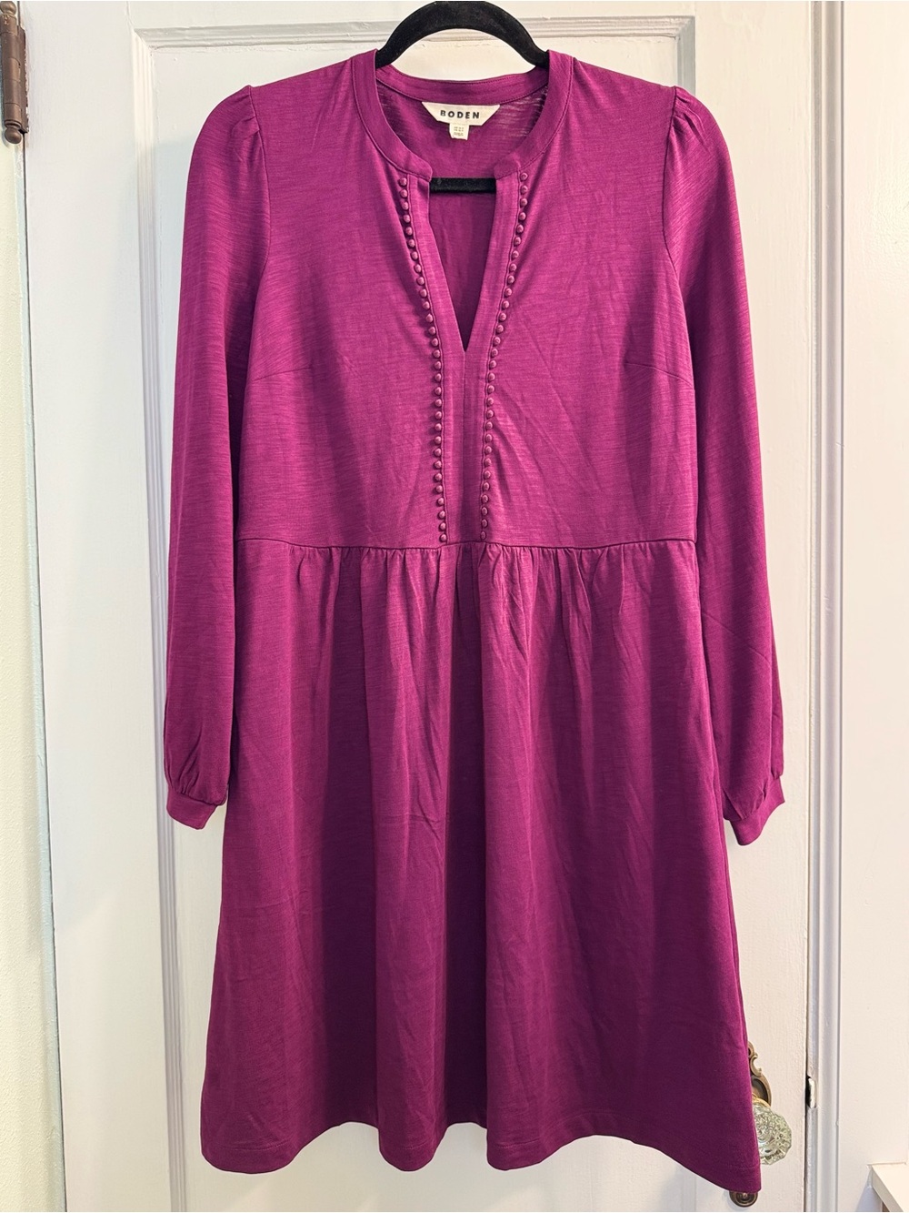 Boden Women’s Naomi Relaxed Jersey Plum Long-Sleeve Button Dress Petite Size 10P